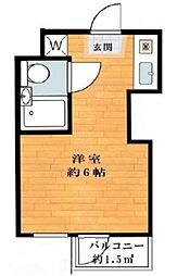 扶桑ハイツ経堂 2階ワンルームの間取り