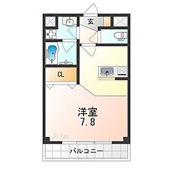 Primo鳳 4階ワンルームの間取り
