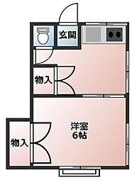 湯ノ花荘 2階1DKの間取り