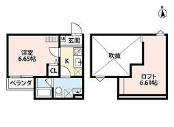 JR片町線(学研都市線) 鴻池新田駅 徒歩5分の賃貸アパート 2階1Kの間取り