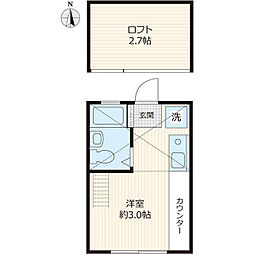 イーリスコート西横浜A ワンルームの間取図画像