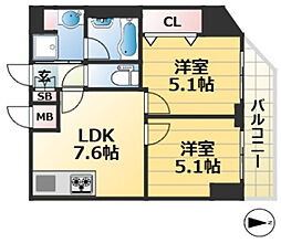 ロイヤルヒル神戸三ノ宮II 10階2LDKの間取り