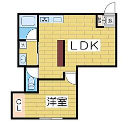 ラファミーユ湖北C棟 1LDKの間取図画像