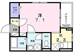 サンライズ下馬 3階1Kの間取り