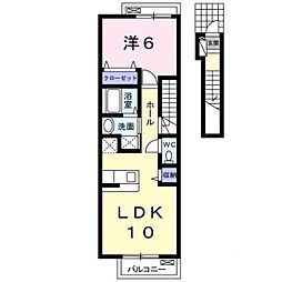 多摩都市モノレール 万願寺駅 徒歩4分の賃貸アパート 2階1LDKの間取り