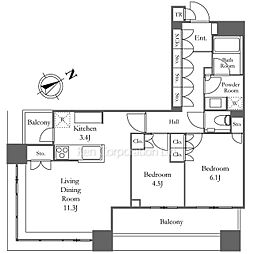 目黒第一マンションズ 12階2LDKの間取り