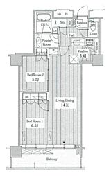 ユニゾンタワー東中野 2LDKの間取図画像