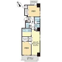 朝日シティパリオ武蔵小金井 2LDKの間取図画像