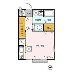 ミストグラス 1階ワンルームの間取り