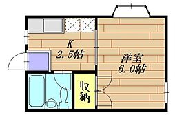 コーポエンゼル 2階1Kの間取り