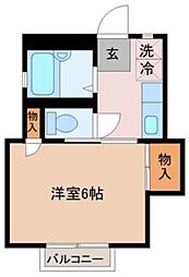 クレーンハイツ 2階1Kの間取り