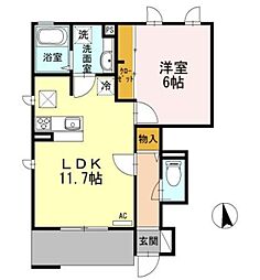 ソレアード A棟 1階1LDKの間取り