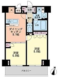 エスティメゾン赤羽 13階2DKの間取り