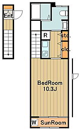 フォンターナコート 2階1Kの間取り