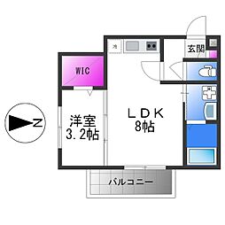 アバンティオ平野市町II 3階1LDKの間取り