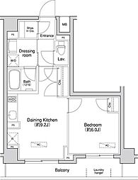 Primal方南町 1LDKの間取図画像
