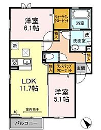 アルシオーネ 1階2LDKの間取り