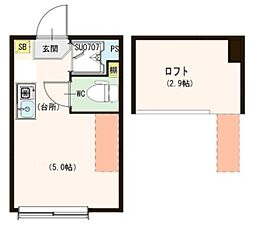 ハーモニーテラス南阿佐ヶ谷 1階ワンルームの間取り