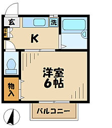 リエル大塚 2階1Kの間取り