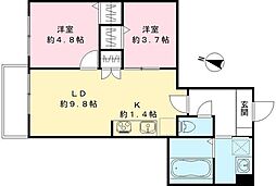 JR中央線 日野駅 徒歩21分の賃貸マンション 3階2LDKの間取り