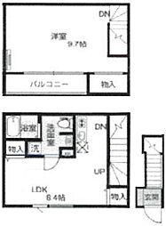 ベックアパートメント東川口 2階1LDKの間取り