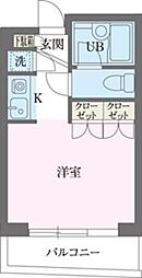 都営大江戸線 西新宿五丁目駅 徒歩5分の賃貸マンション 8階ワンルームの間取り