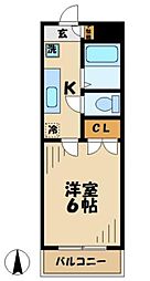 カレッジサイド清水 1階1Kの間取り
