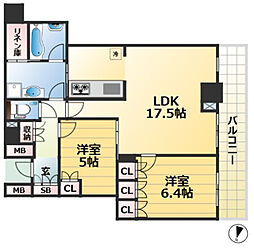 ザ・パークハウス神戸ハーバーランドタワー 29階2LDKの間取り