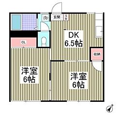 フォーブル綿貫1号棟 1階2DKの間取り