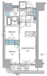 ルフォンプログレ田原町 8階2LDKの間取り