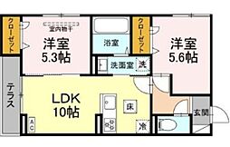 ベルメゾンVII 1階2LDKの間取り
