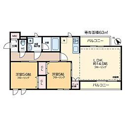 エトワールヴァリ プリミエ 1階2LDKの間取り