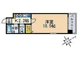 ル・アディッソ福岡 4階1Kの間取り