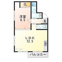 ハイツ梶本 1LDKの間取図画像