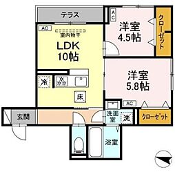 セレスティア西綾瀬 1階2LDKの間取り