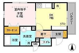 セントラル インスラ 草加 3階1DKの間取り