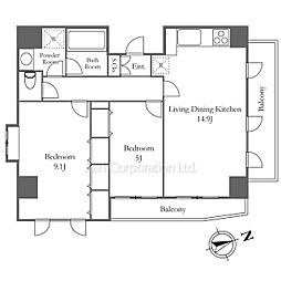 アフェア世田谷 5階2LDKの間取り