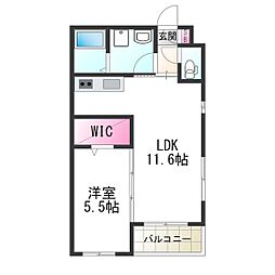 ジュネス7番館 2階1LDKの間取り