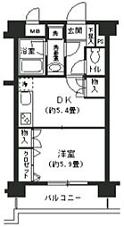 BAY・WEST 6階1DKの間取り