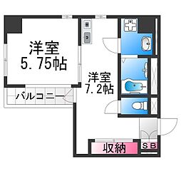 ハイネス・センターコート 5階1DKの間取り
