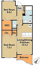 京王相模原線 稲城駅 徒歩15分の賃貸マンション 3階2LDKの間取り