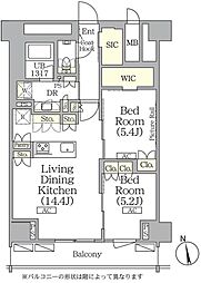 ザ・パークハビオ神楽坂レジデンスサウス 8階2LDKの間取り