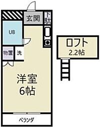 京王相模原線 京王よみうりランド駅 徒歩8分の賃貸アパート 2階ワンルームの間取り