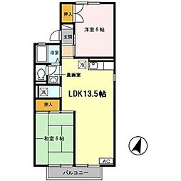 メルヘン三宅B棟 2LDKの間取図画像