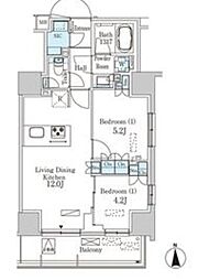 パークアクシス池袋 7階2LDKの間取り
