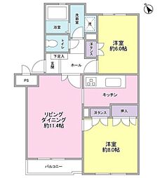 サンライズ松本Ｎｏ3 4階2LDKの間取り
