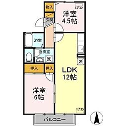 カサヴェールAsahi 2階2LDKの間取り
