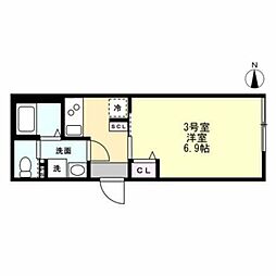 ベイルームハイム大和中央B 1Kの間取図画像