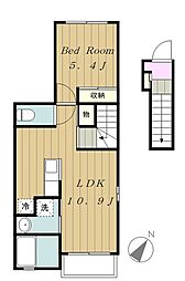 ルミエールモンドＢ 2階1LDKの間取り