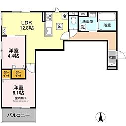 ヌーベル・ヴィ―侍従池 2階2LDKの間取り